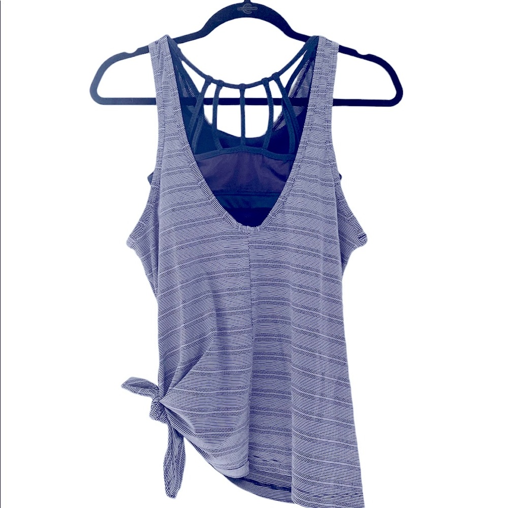 Athleta Max Out Strappy 2 in 1 Tank Top with Bra, Navy Blue, X-Small